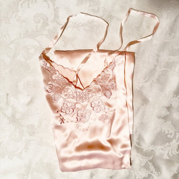 Luxury 100% Silk Embroidered 2-Piece Robe Cami Sleepwear Set - Peach Pink - Picture 3 of 10